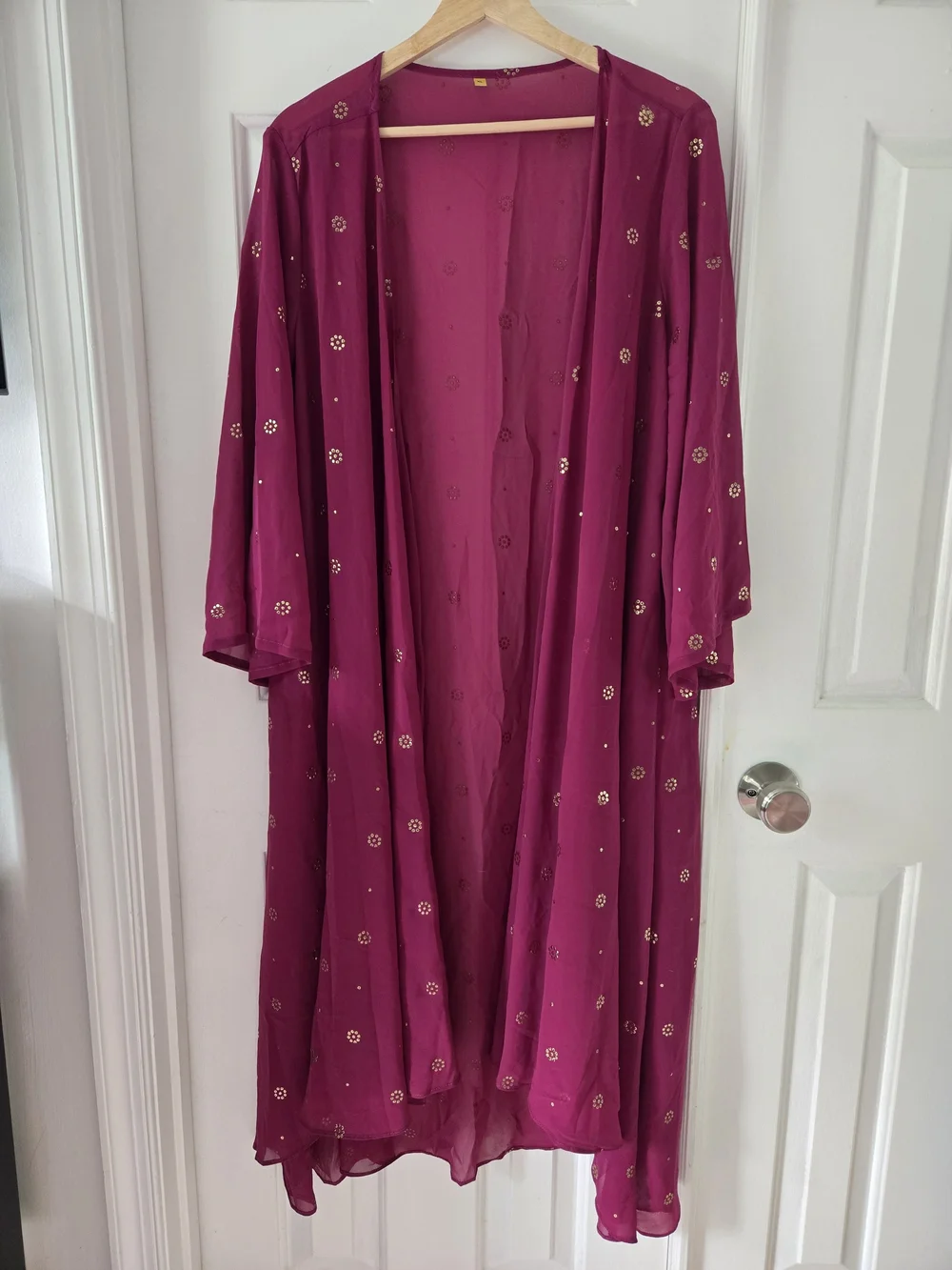 Global Desi Magenta Embellished Open-Front Cape and Dress Lengha Set